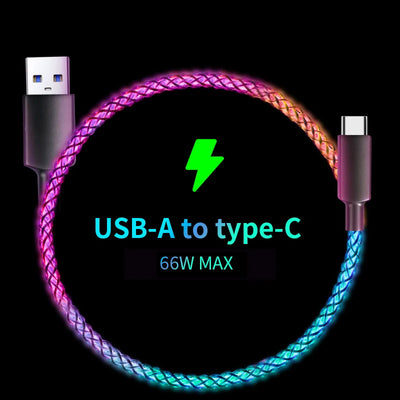 RhodesDavis Fast Charging RGB Cable 100W Breathing Light 66W Type C USB C Data Cable for Iphone Samsung Huawei 30W Quick Charge for Xiaomi