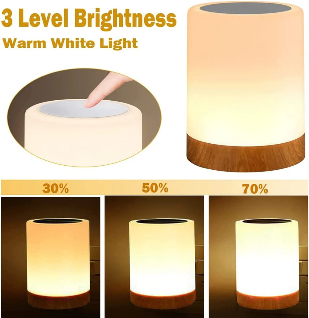 RhodesDavis Night Light Touch Sensor Lamp Bedside Table Lamp for Kids Bedroom Rechargeable Dimmable Warm White Light RGB Color Changing