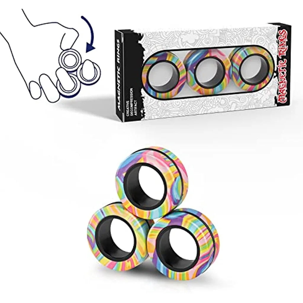 RhodesDavis Magnetic Rings Fidget Toy Set Adult Fidget Magnets Spinner Rings Fidget Pack Great Gift for Adults Teens Kids (3PCS)