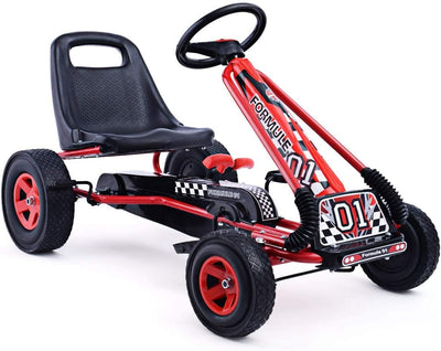 RhodesDavis Kids' Off-Road Go Kart - 4-Wheel Pedal Cart with Steering Wheel, Adjustable Seat, Dual Safety Brakes, EVA Tires, Clutch, and Outdoor Racing Features (Red)