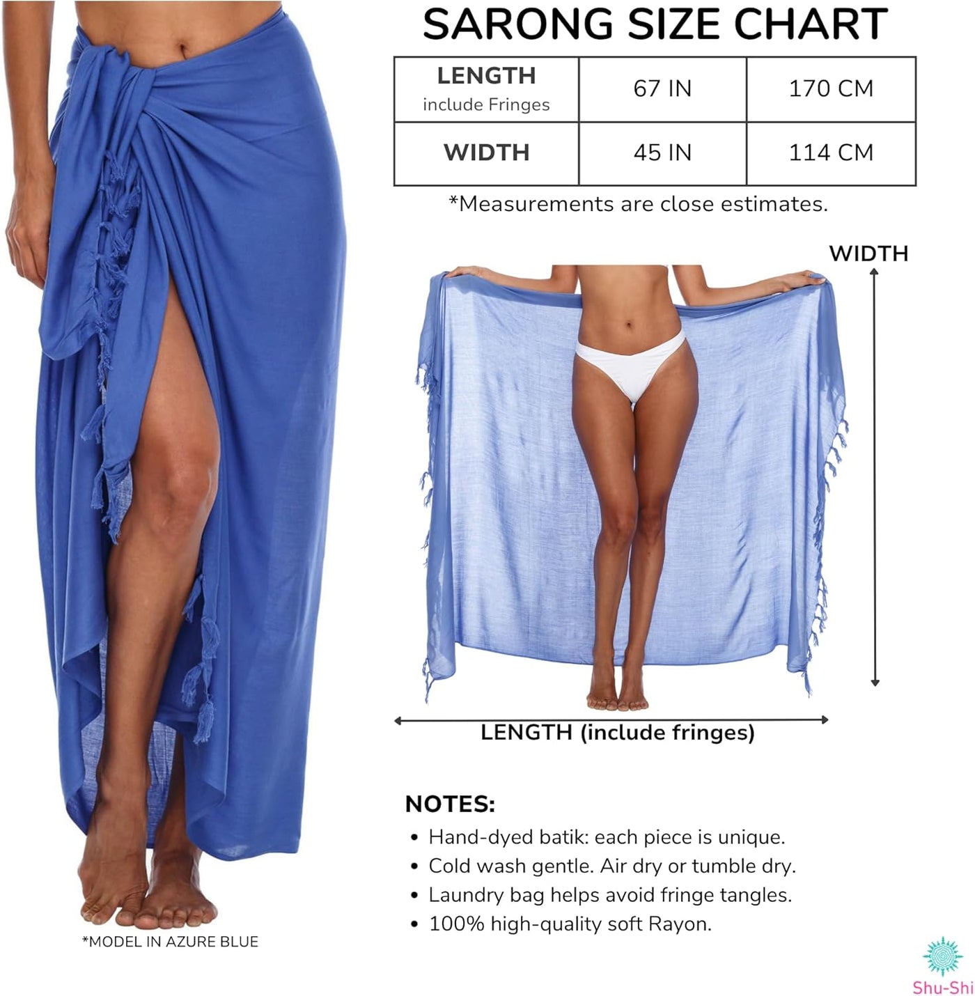 RhodesDavis Sarong Wraps for Women Long Swimsuit Pareo Beach Wrap Skirt with Coconut Clip