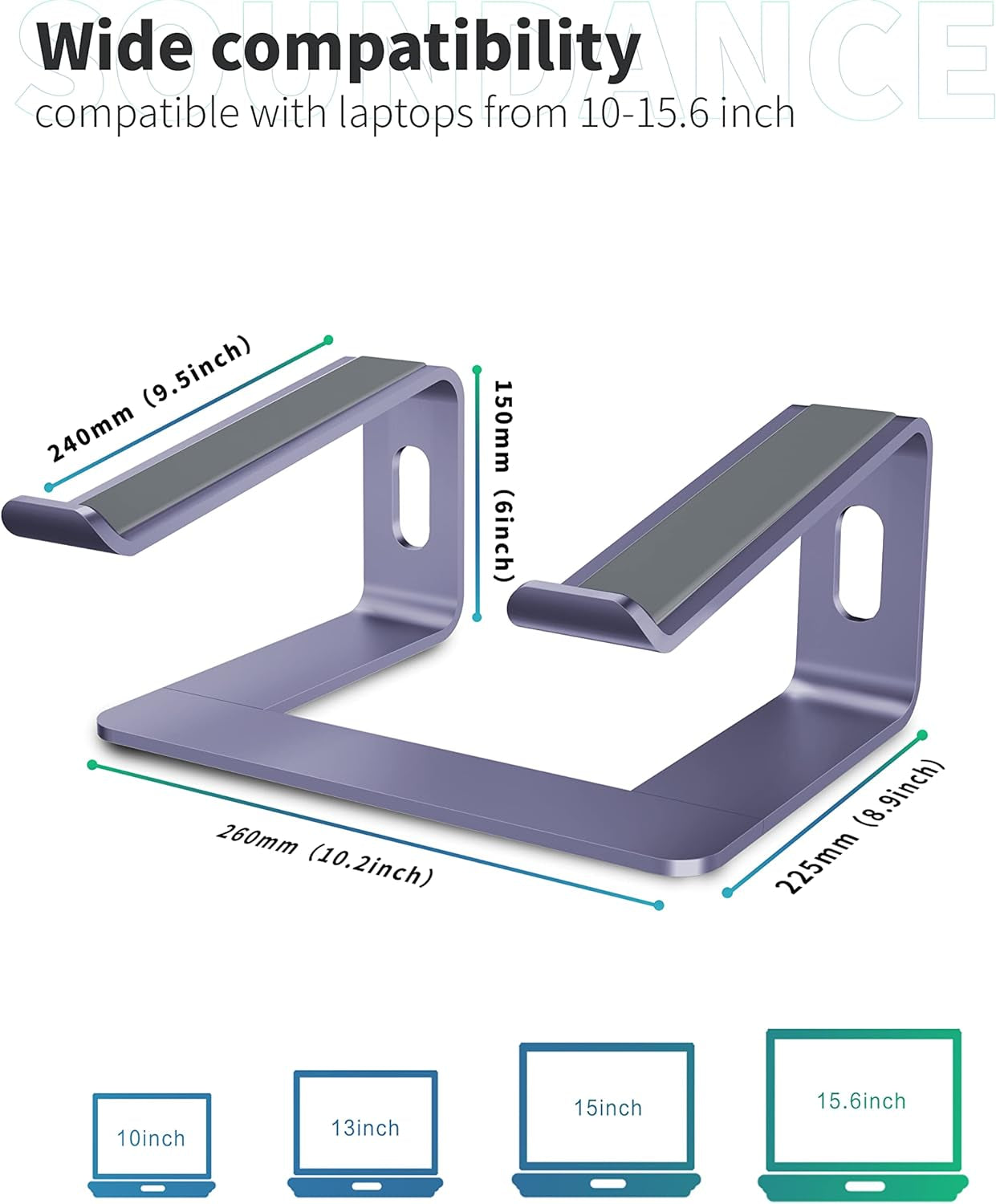 RhodesDavis Laptop Stand, Aluminum Computer Riser, Ergonomic Laptops Elevator for Desk, Metal Holder Compatible with 10 to 15.6 Inches Notebook Computer, Purple