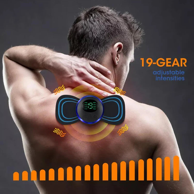 RhodesDavis 4PCS LCD Display EMS Neck Massage Electric Massager Cervical Neck Back Patch 8 Mode Pulse Muscle Stimulator Portable Relief Pain