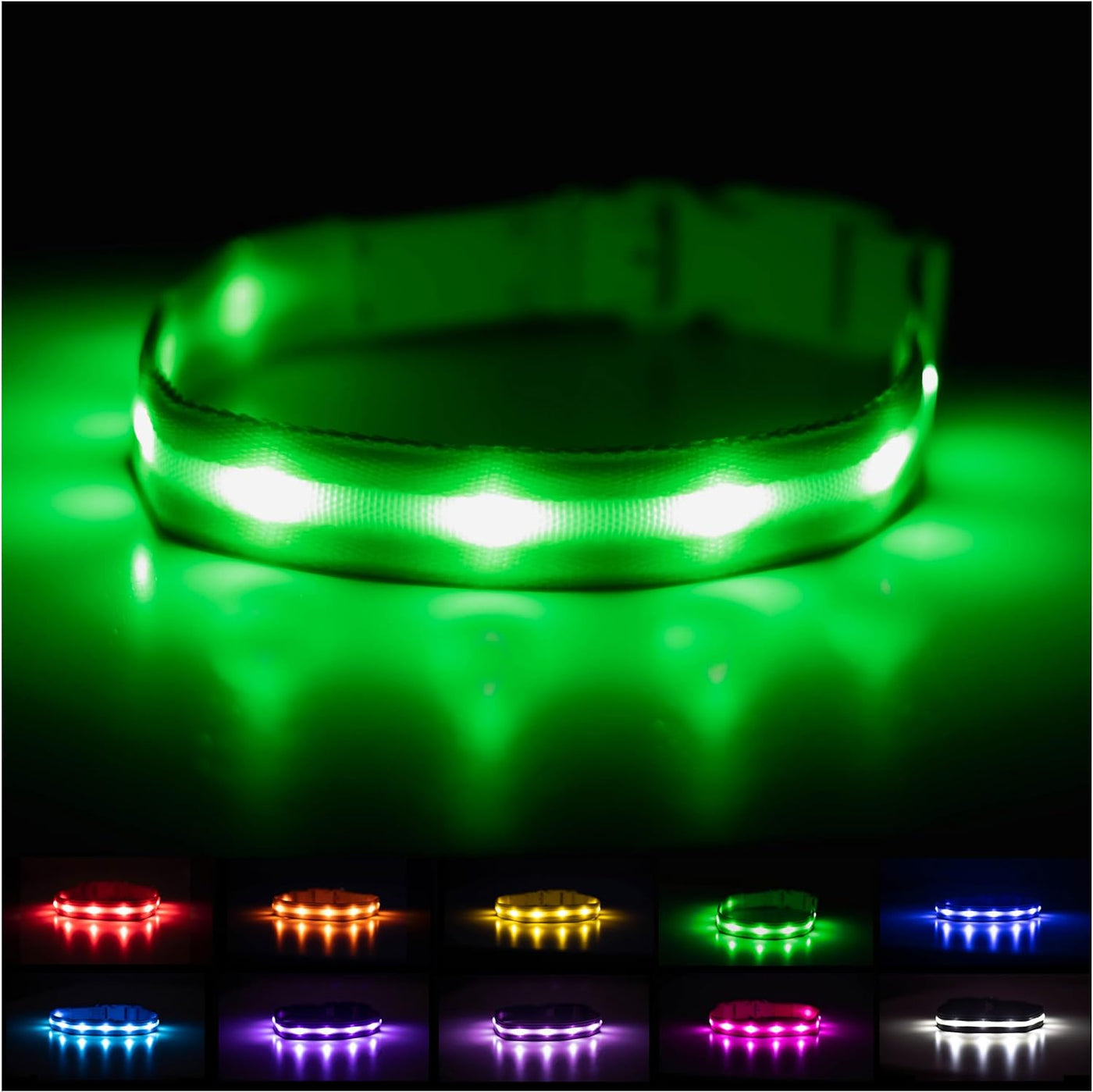 RhodesDavis LED Dog Collar - Original Bright Light for Enhanced Night Visibility Up to 1,000 Feet - USB Rechargeable & Waterproof - Ideal for Safe Night Walks - Made in the USA