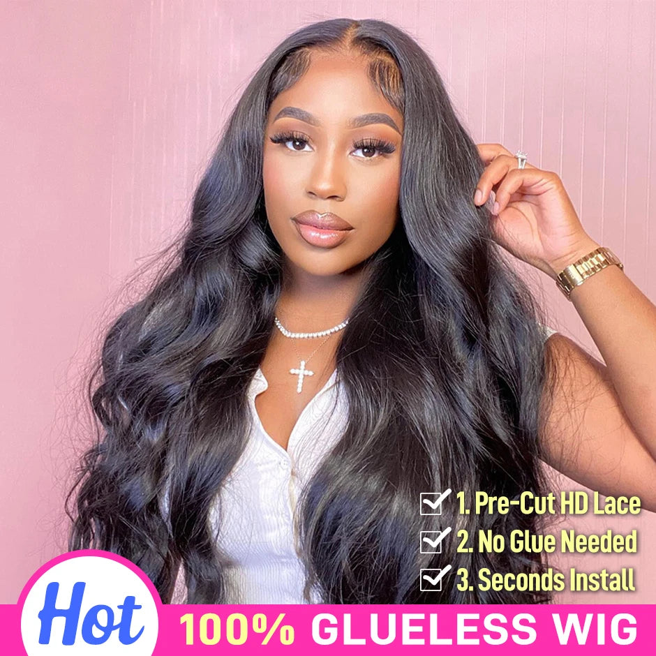 RhodesDavis Wear Go Glueless Wig 180% Body Wave Transparent Lace Front Human Hair Wigs for Women 4X4 Pre-Cut Preplucked Lace Closure Wig