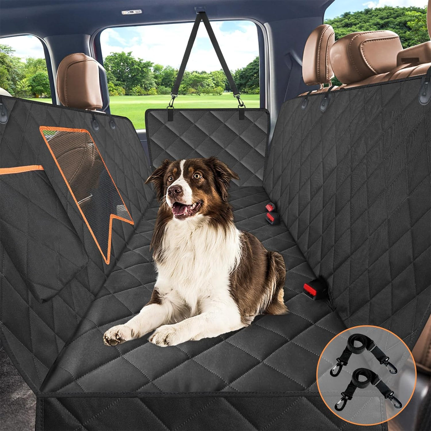 RhodesDavis Dog Car Seat Cover for Back Seat,Waterproof Hammock with Mesh Window, Anti-Scratch Nonslip Car Seat Protector for Dogs, 600D Heavy Duty Dog Seat Cover for Cars Trucks and Suvs