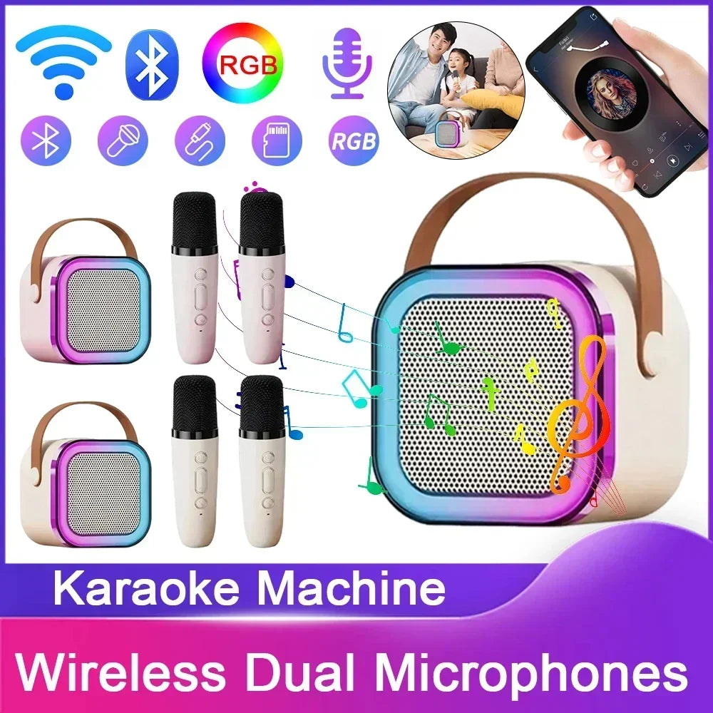 RhodesDavis K12 Wireless Microphone Karaoke Machine Bluetooth Speaker KTV HIFI Stereo Sound RGB Colorful LED Lights for Outdoor Home Party