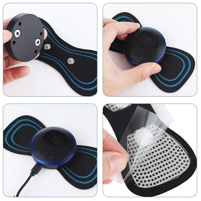 RhodesDavis 4PCS LCD Display EMS Neck Massage Electric Massager Cervical Neck Back Patch 8 Mode Pulse Muscle Stimulator Portable Relief Pain