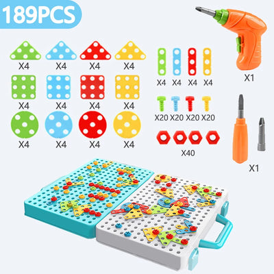 RhodesDavis Kids Drill Screw Nut Puzzles Toys Pretend Play Tool Drill Disassembly Assembly Children Drill 3D Puzzle Toys for Boy