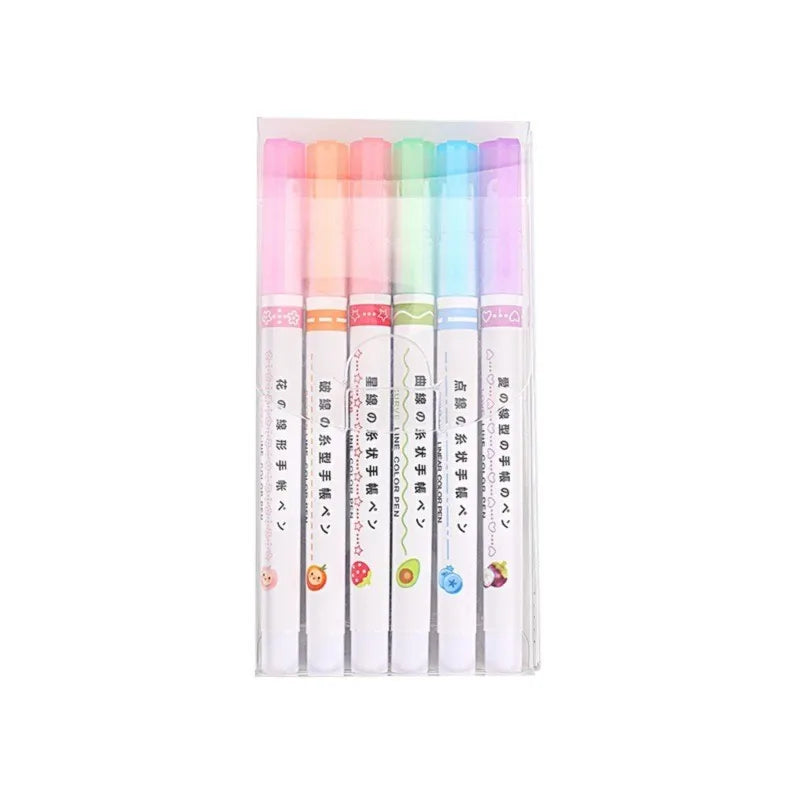 RhodesDavis 6Pcs/Set Kawaii Flowers Line Shaped Highlighter Pens Roller Tip Curve Liner Marker for Writing Journaling Drawing Stationery