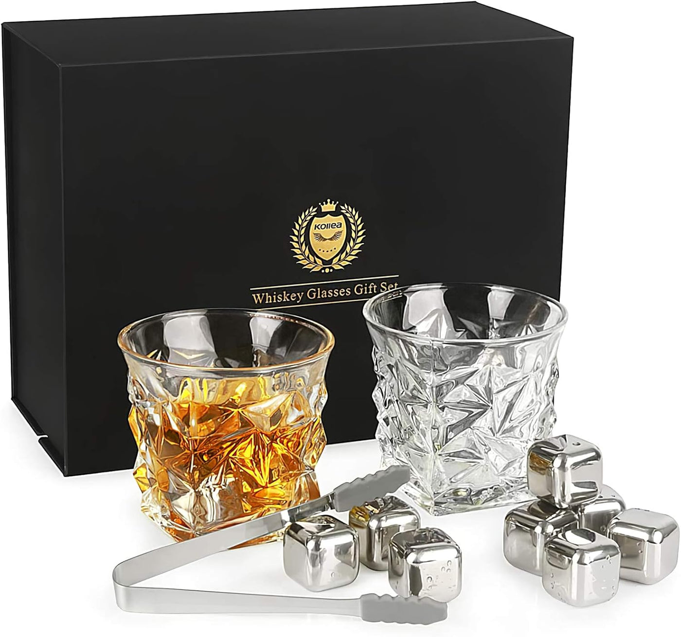 RhodesDavis Whiskey Gifts for Men Dad, Whiskey Glasses Set with 8 Reusable Whiskey Stones, Drinking Gifts for Boyfriend Him, Cool Whiskey Gifts for Birthday House Warming Anniversary Christmas, 11Oz