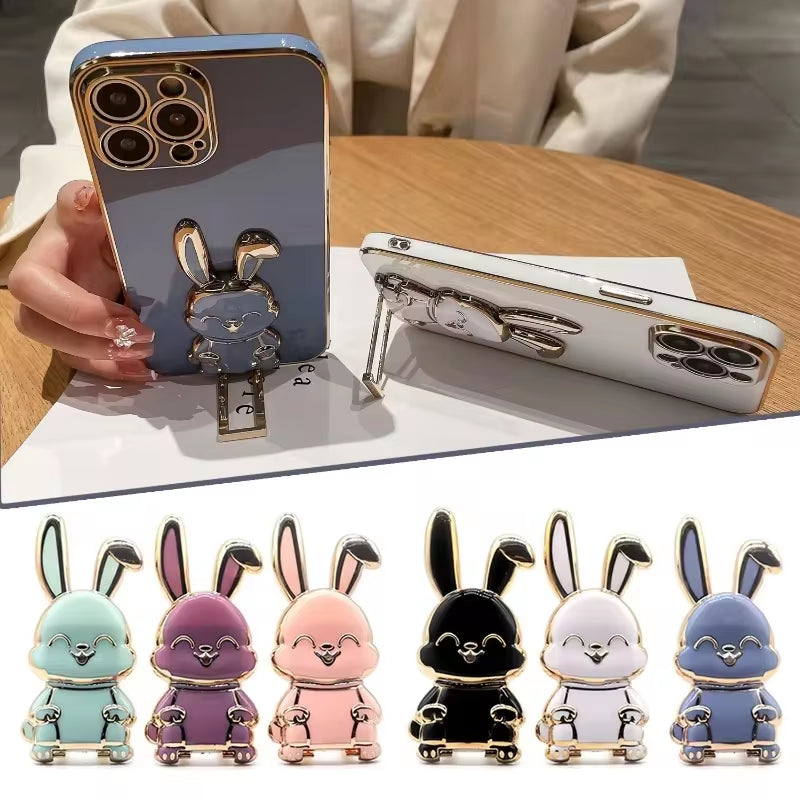 RhodesDavis Cartoon Rabbit Finger Ring Phone Holder - Slim, Foldable Adhesive Stand with Retractable Support Frame