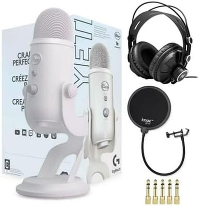 RhodesDavis Yeti USB Microphone Bundle in Blackout with Knox Gear Headphones and Pop Filter (3-Piece Set)