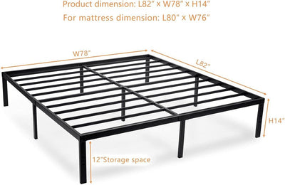 RhodesDavis King Size Heavy Duty Metal Platform Bed Frame - 14 Inch with Steel Slat Support, No Box Spring Required, Easy Assembly, Noise-Free Design, Under Bed Storage, Black Finish