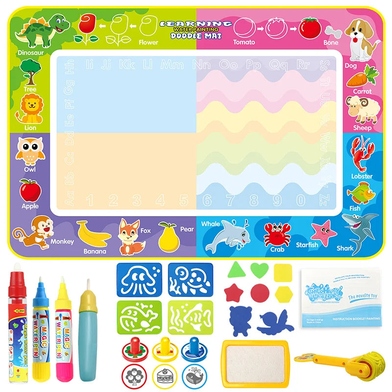 RhodesDavis Magic Water Drawing Mat Coloring Doodle Mat with Magic Pens Montessori Toys Painting Board Educational Toys for Kids