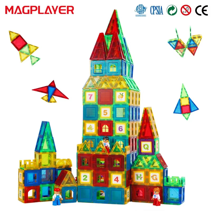 RhodesDavis Magnetic Building Blocks Construction Set Magnet Tiles Children Montessori Educational Game Toys for Kid Boy Girl Gift