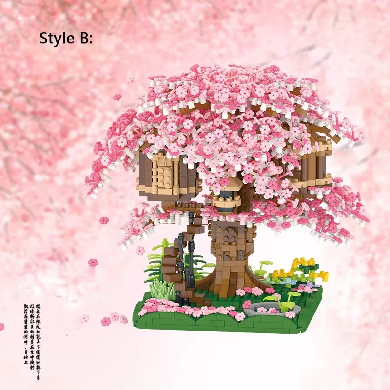 RhodesDavis Mini Sakura Tree House 2138Pcs Build Block City Street View Cherry Blossom Model Building Blocks Toys Children Gifts