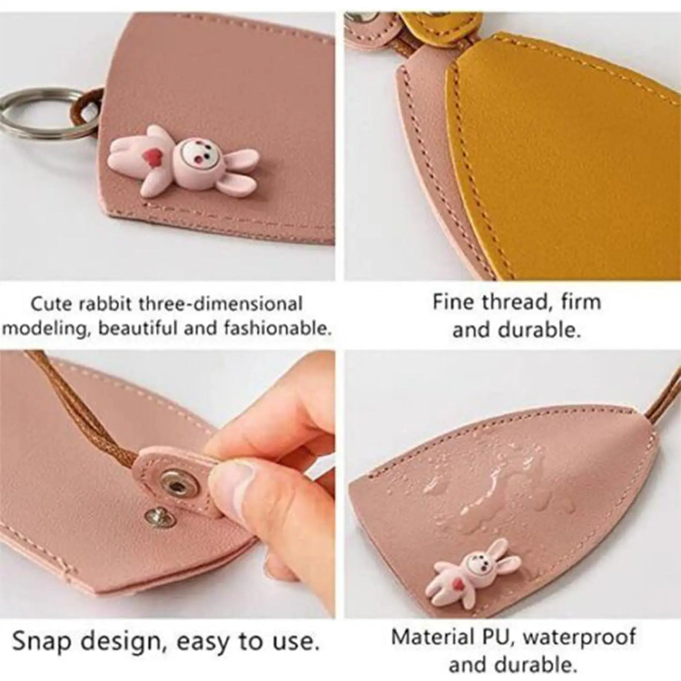 RhodesDavis Elegant PU Leather Key Wallet with Charming Cartoon Animal Designs - Cat and Rabbit Key Holder for Home and Vehicle Keys