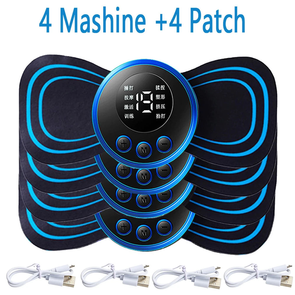 RhodesDavis 4PCS LCD Display EMS Neck Massage Electric Massager Cervical Neck Back Patch 8 Mode Pulse Muscle Stimulator Portable Relief Pain