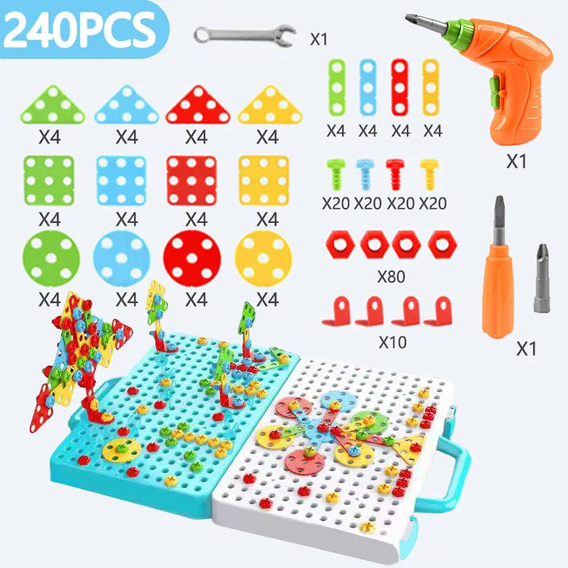 RhodesDavis Kids Drill Screw Nut Puzzles Toys Pretend Play Tool Drill Disassembly Assembly Children Drill 3D Puzzle Toys for Boy