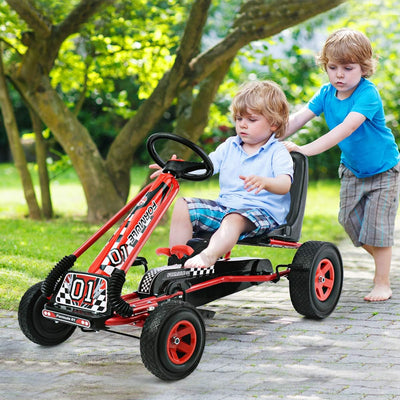 RhodesDavis Kids' Off-Road Go Kart - 4-Wheel Pedal Cart with Steering Wheel, Adjustable Seat, Dual Safety Brakes, EVA Tires, Clutch, and Outdoor Racing Features (Red)