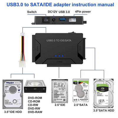 RhodesDavis USB 3.0 to SATA IDE Hard Disk Adapter Converter Cable for 3.5 2.5 Inch HDD/SSD CD DVD ROM CD-RW 3 in 1 IDE SATA Adapter