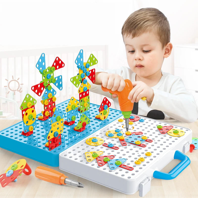 RhodesDavis Kids Drill Screw Nut Puzzles Toys Pretend Play Tool Drill Disassembly Assembly Children Drill 3D Puzzle Toys for Boy