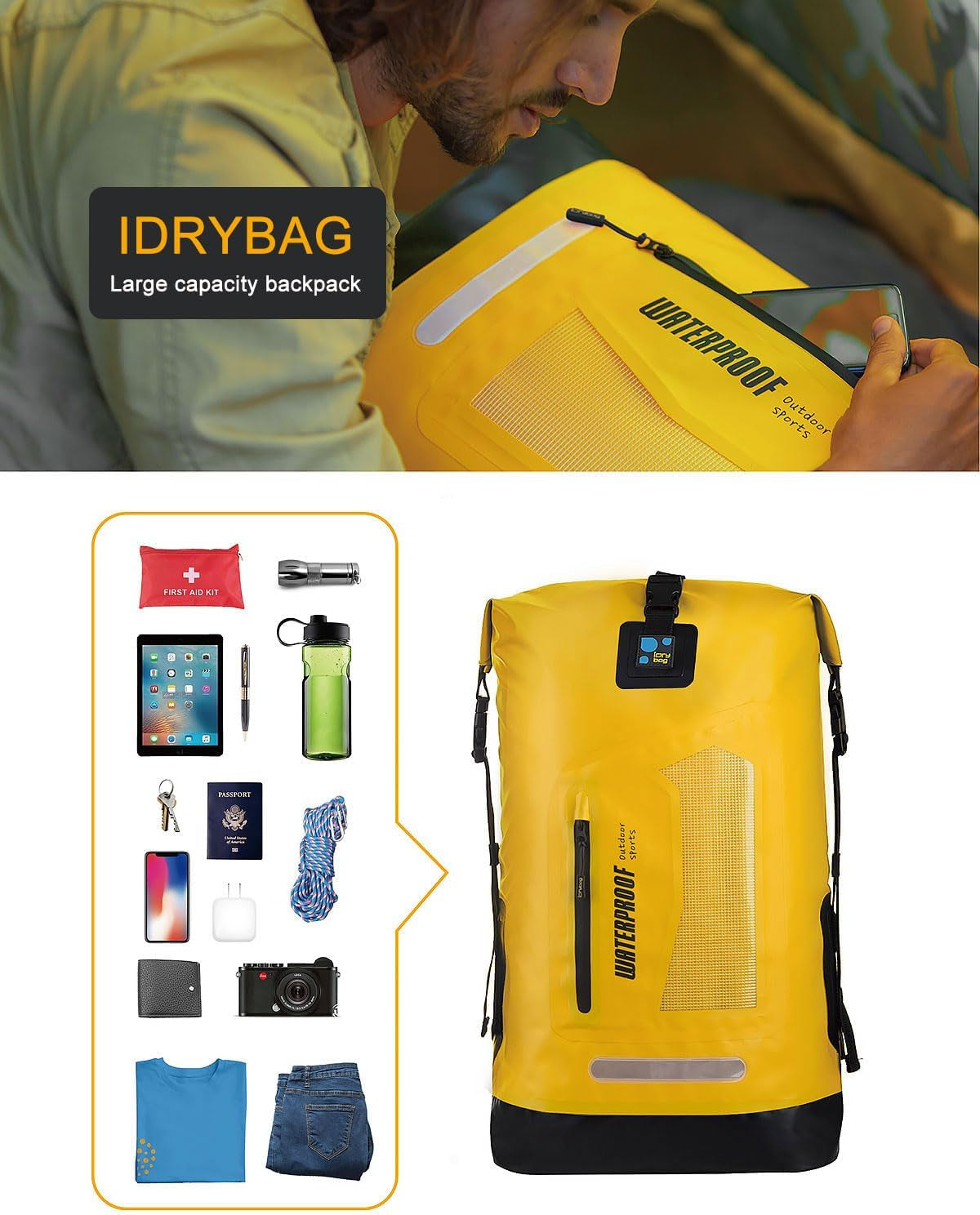 RhodesDavis Waterproof Backpack Dry Bag 20L/30L/40L, Floating Dry Backpack Waterproof for Men, Dry Sack Waterproof Bag for Kayak