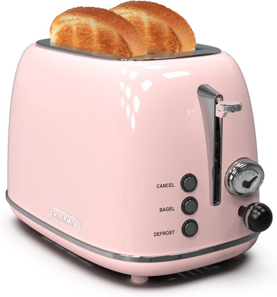 RhodesDavis Toaster 2 Slice,Retro Stainless Steel Toaster with 6 Settings, 1.5 in Extra Wide Slots, Bagel/Defrost/Cancel Function, Removable Crumb Tray (Baby Pink)