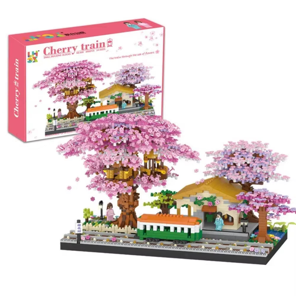 RhodesDavis Mini Sakura Tree House 2138Pcs Build Block City Street View Cherry Blossom Model Building Blocks Toys Children Gifts