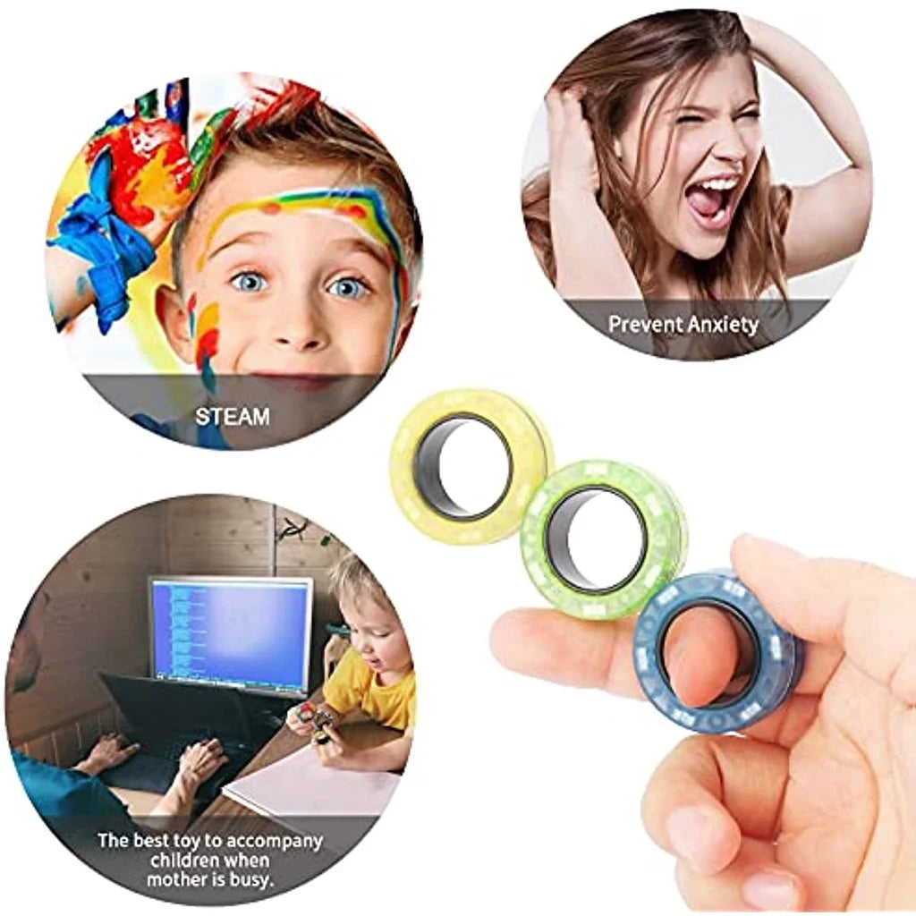 RhodesDavis Magnetic Rings Fidget Toy Set Adult Fidget Magnets Spinner Rings Fidget Pack Great Gift for Adults Teens Kids (3PCS)