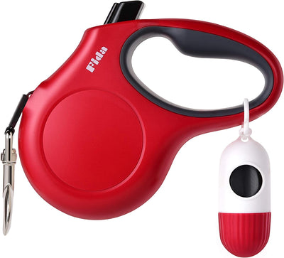 RhodesDavis Retractable Dog Leash with Dispenser and Poop Bags, 16 Ft Pet Walking Leash for Medium Dog or Cat up to 44 Lbs, Anti-Slip Handle, Tangle Free, Reflective Nylon Tape (M, Red)