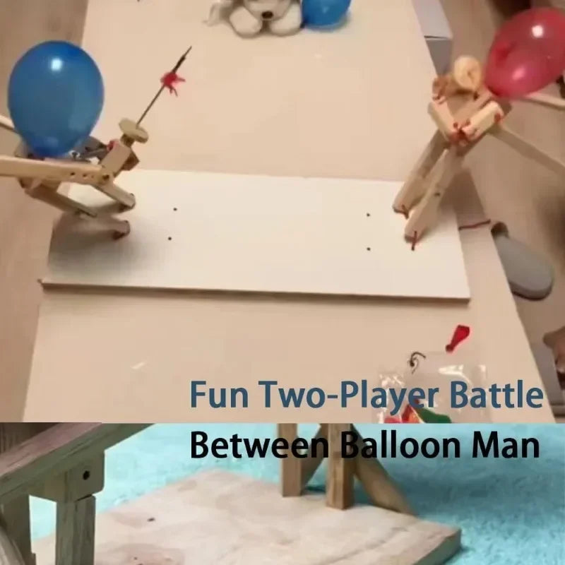 RhodesDavis Balloon Battle Handmade Wooden Fencing Puppet Head Inflatable Wooden Fighter Fast Paced Balloon Battle Game for 2 Players