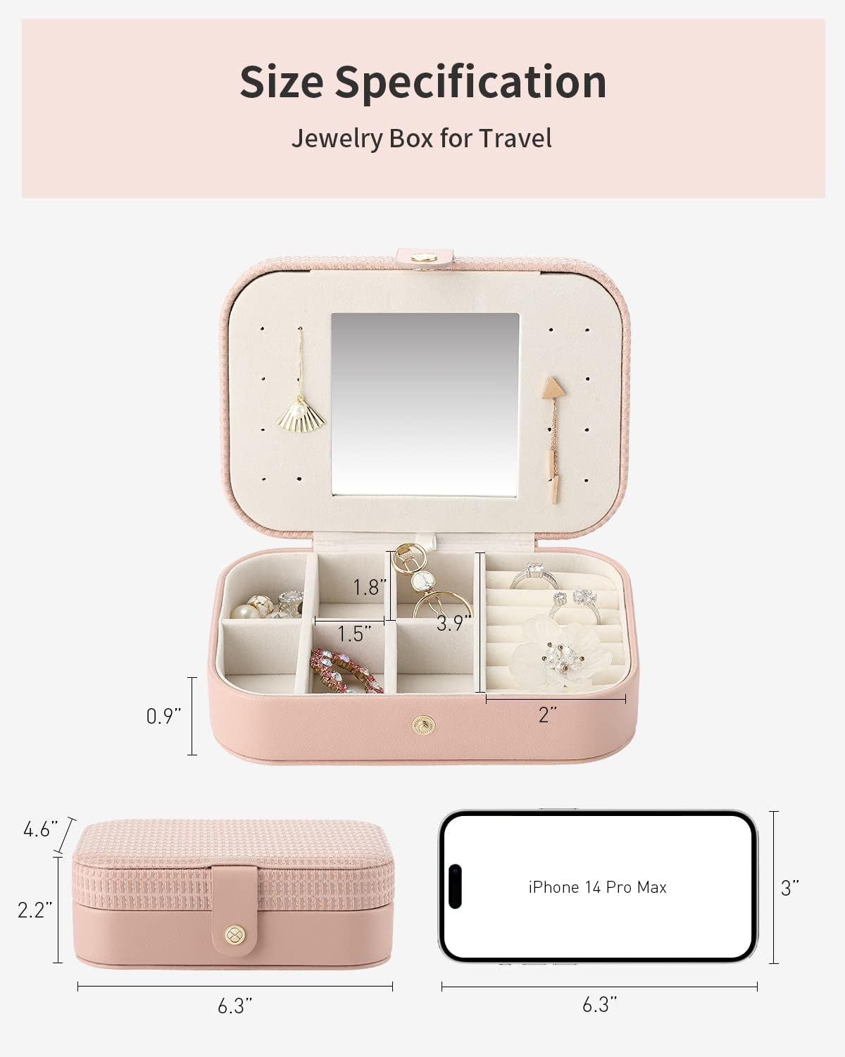 RhodesDavis Travel Jewelry Case Box Women PU Leather 2 Layer Jewelry Organizer Holder for Necklace Earring Rings-Weaving Pink