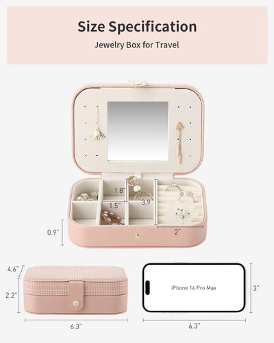 RhodesDavis Travel Jewelry Case Box Women PU Leather 2 Layer Jewelry Organizer Holder for Necklace Earring Rings-Weaving Pink