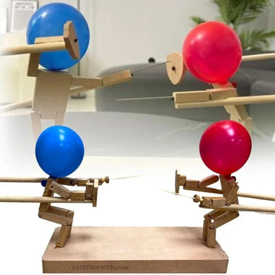 RhodesDavis Balloon Battle Handmade Wooden Fencing Puppet Head Inflatable Wooden Fighter Fast Paced Balloon Battle Game for 2 Players