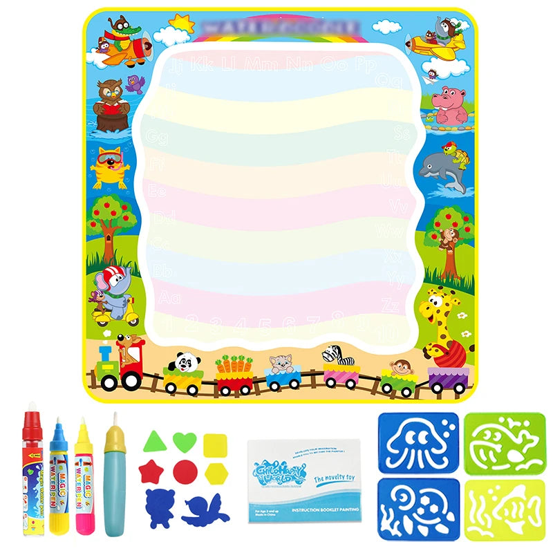 RhodesDavis Magic Water Drawing Mat Coloring Doodle Mat with Magic Pens Montessori Toys Painting Board Educational Toys for Kids