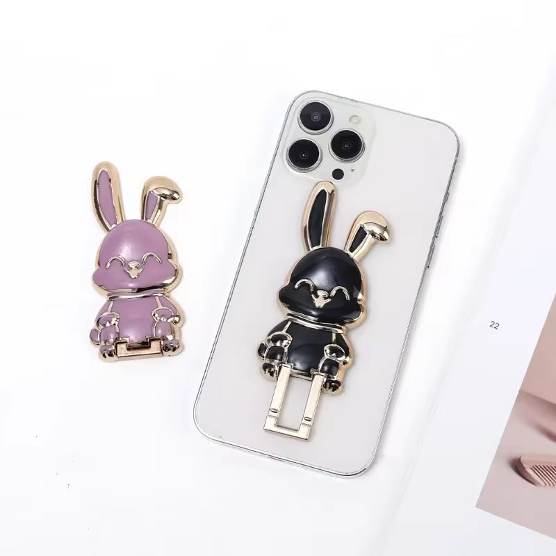 RhodesDavis Cartoon Rabbit Finger Ring Phone Holder - Slim, Foldable Adhesive Stand with Retractable Support Frame