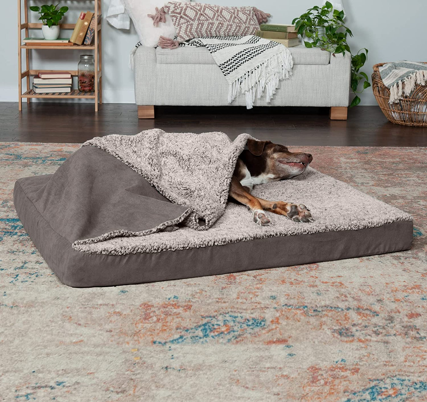 RhodesDavis Cooling Gel Dog Bed for Large Dogs W/ Removable Washable Cover, for Dogs up to 95 Lbs - Berber & Suede Blanket Top Mattress - Gray, Jumbo/Xl