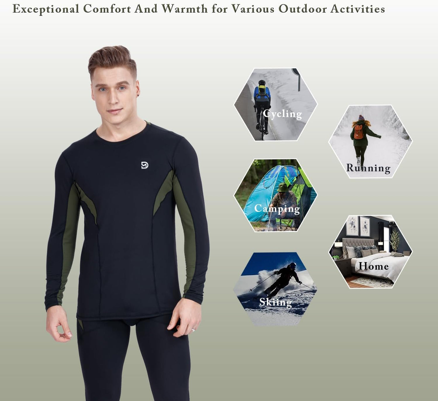 RhodesDavis Men'S Thermal Underwear Fleece Lined Performance Fleece Tactical Sports Shapewear Thermal Set