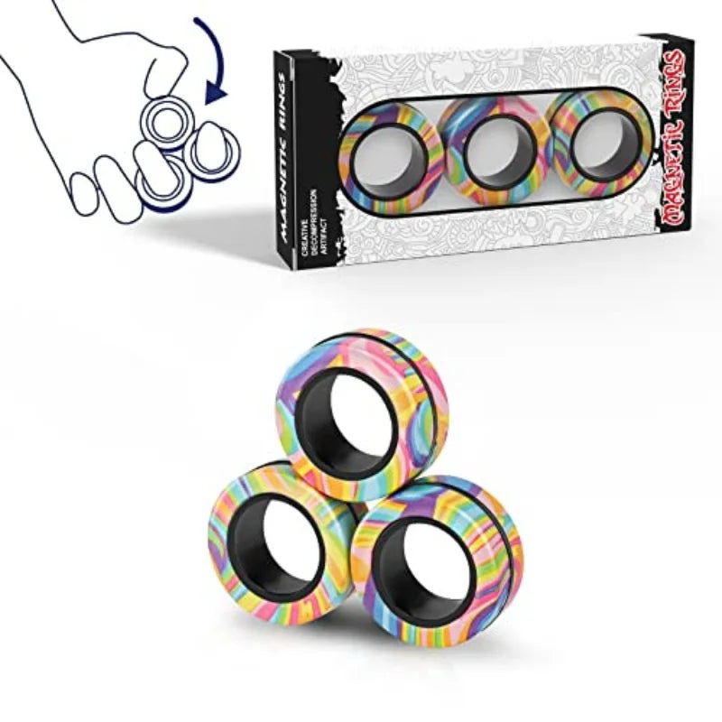 RhodesDavis Magnetic Rings Fidget Toy Set Adult Fidget Magnets Spinner Rings Fidget Pack Great Gift for Adults Teens Kids (3PCS)