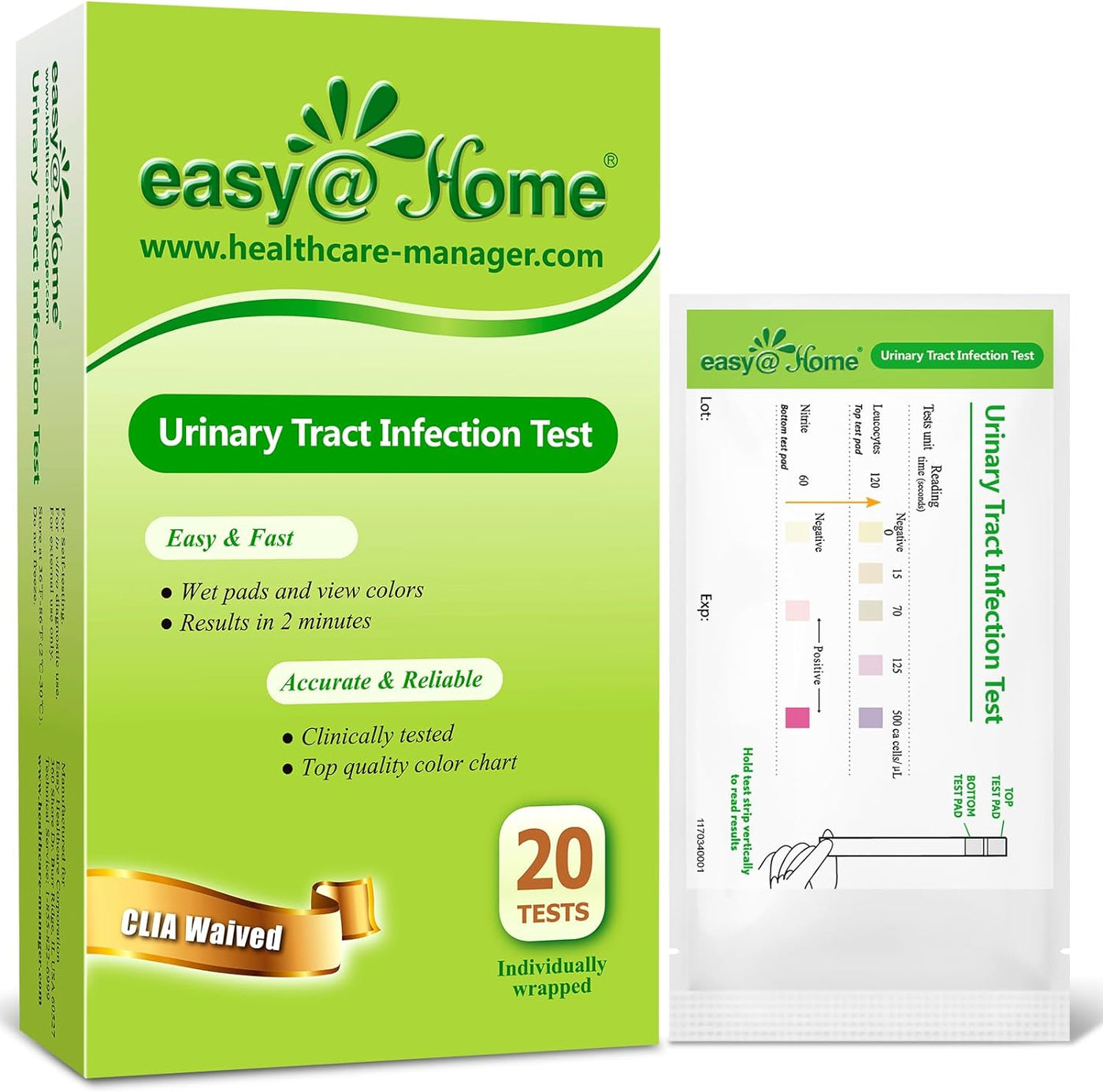 RhodesDavis Urinary Tract Infection Test Strips - 10 Individual Pouches, FSA Eligible UTI Urine Testing Kit for Leukocytes and Nitrite Detection (UTI-10P)