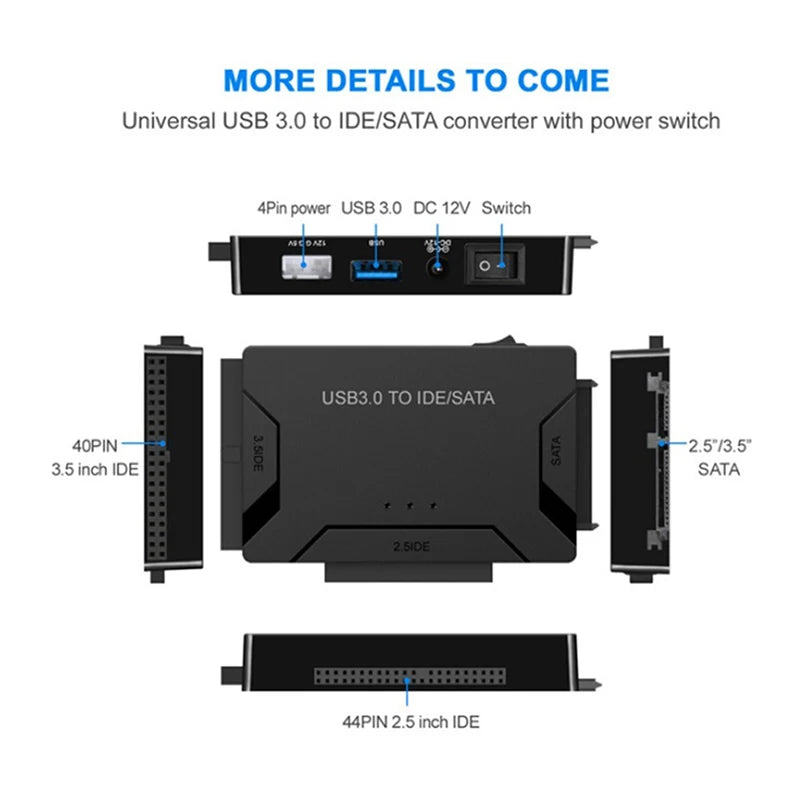 RhodesDavis USB 3.0 to SATA IDE Hard Disk Adapter Converter Cable for 3.5 2.5 Inch HDD/SSD CD DVD ROM CD-RW 3 in 1 IDE SATA Adapter