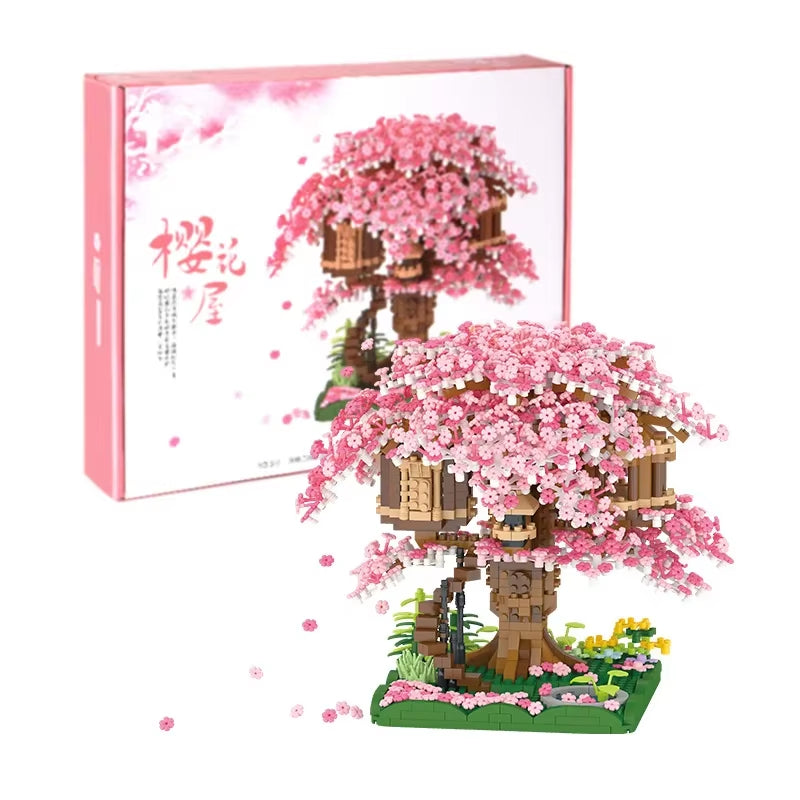 RhodesDavis Mini Sakura Tree House 2138Pcs Build Block City Street View Cherry Blossom Model Building Blocks Toys Children Gifts