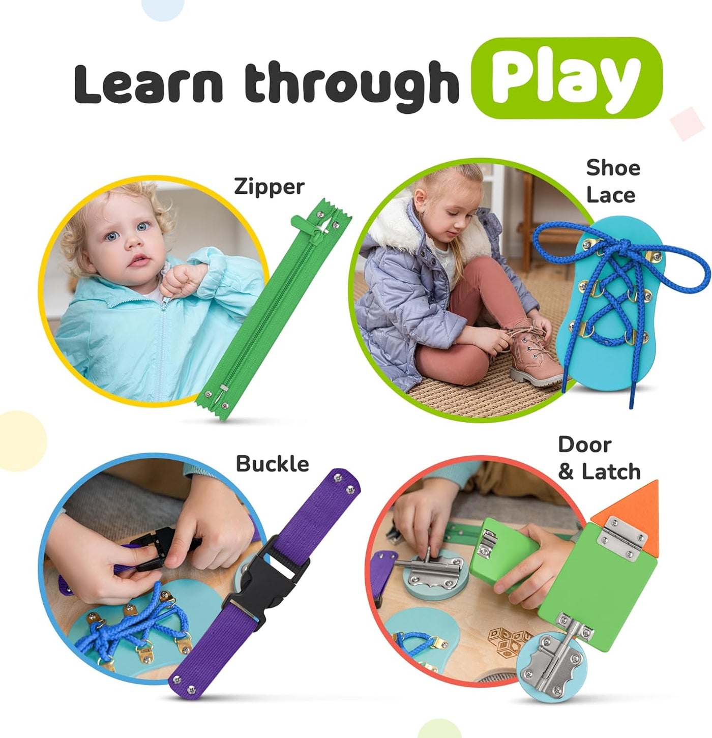 RhodesDavis Montessori Sensory Busy Board for Toddlers - 10 Engaging Activities to Enhance Fine Motor Skills, Wooden Travel Toy for Boys and Girls, Packaging May Vary