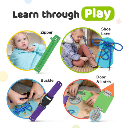 RhodesDavis Montessori Sensory Busy Board for Toddlers - 10 Engaging Activities to Enhance Fine Motor Skills, Wooden Travel Toy for Boys and Girls, Packaging May Vary