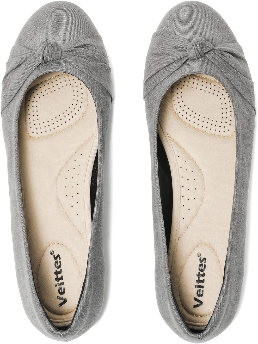 RhodesDavis Women's Suede Ballet Flats - Round Toe Comfortable Dress Shoes (Model 2011006, Grey/Mint, Size 6.5)