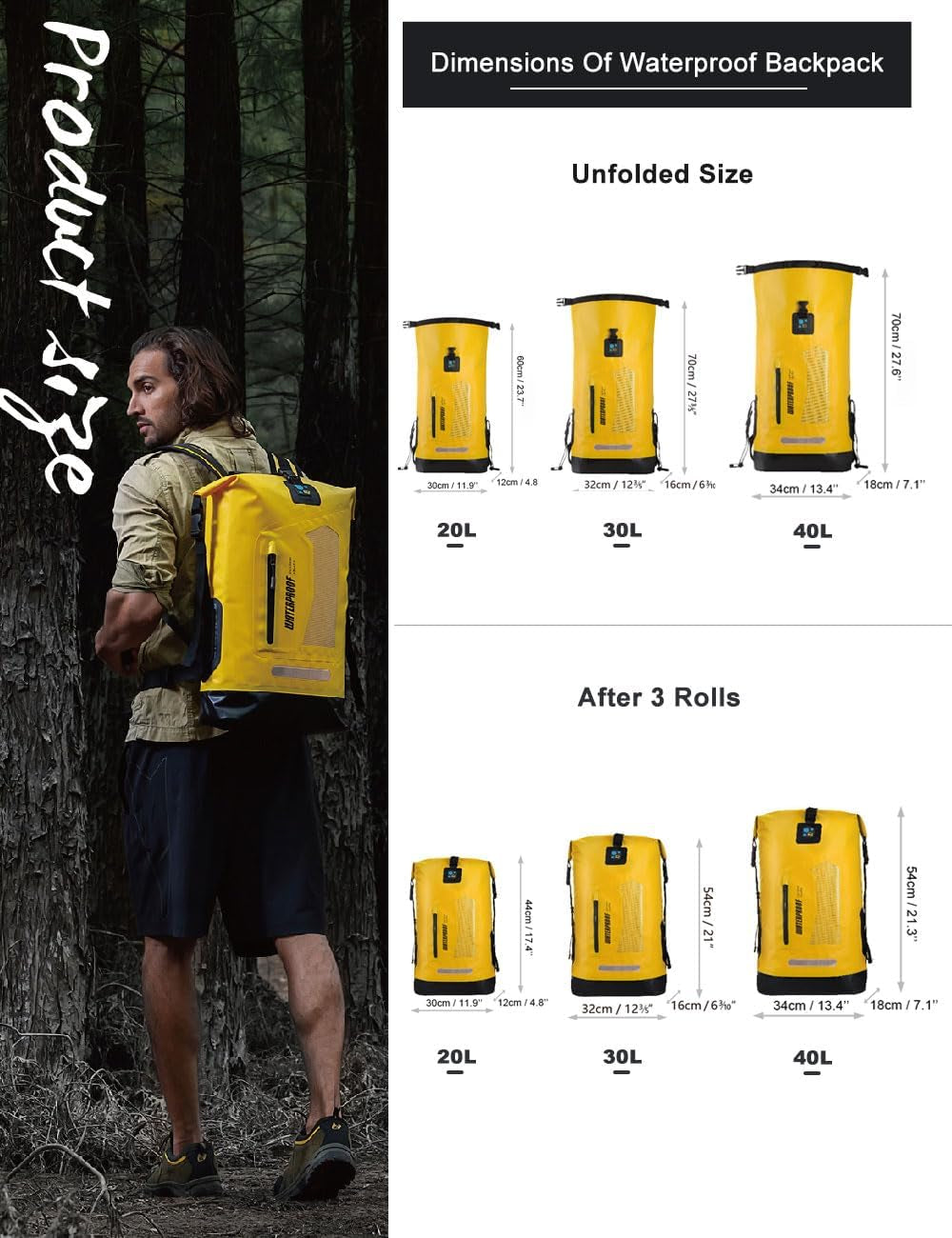 RhodesDavis Waterproof Backpack Dry Bag 20L/30L/40L, Floating Dry Backpack Waterproof for Men, Dry Sack Waterproof Bag for Kayak