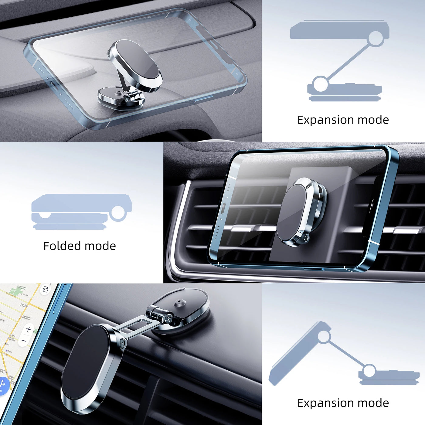 RhodesDavis Magnetic Car Phone Holder Magnet Phone Bracket Foldable Dashboard Stand 360-Degree Rotatable Navigation Holder Car Accessories