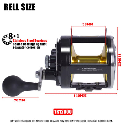 RhodesDavis Professional Trolling Drum Fishing Reel with All-Aluminum Alloy Body and 30KG Drag for Sea Saltwater Jigging and Boating Accessory